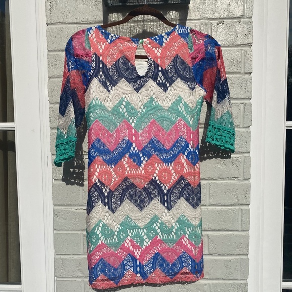 Sequin Hearts dress 3/4 sleeve multicolored chevron lace 12 - Picture 4 of 13
